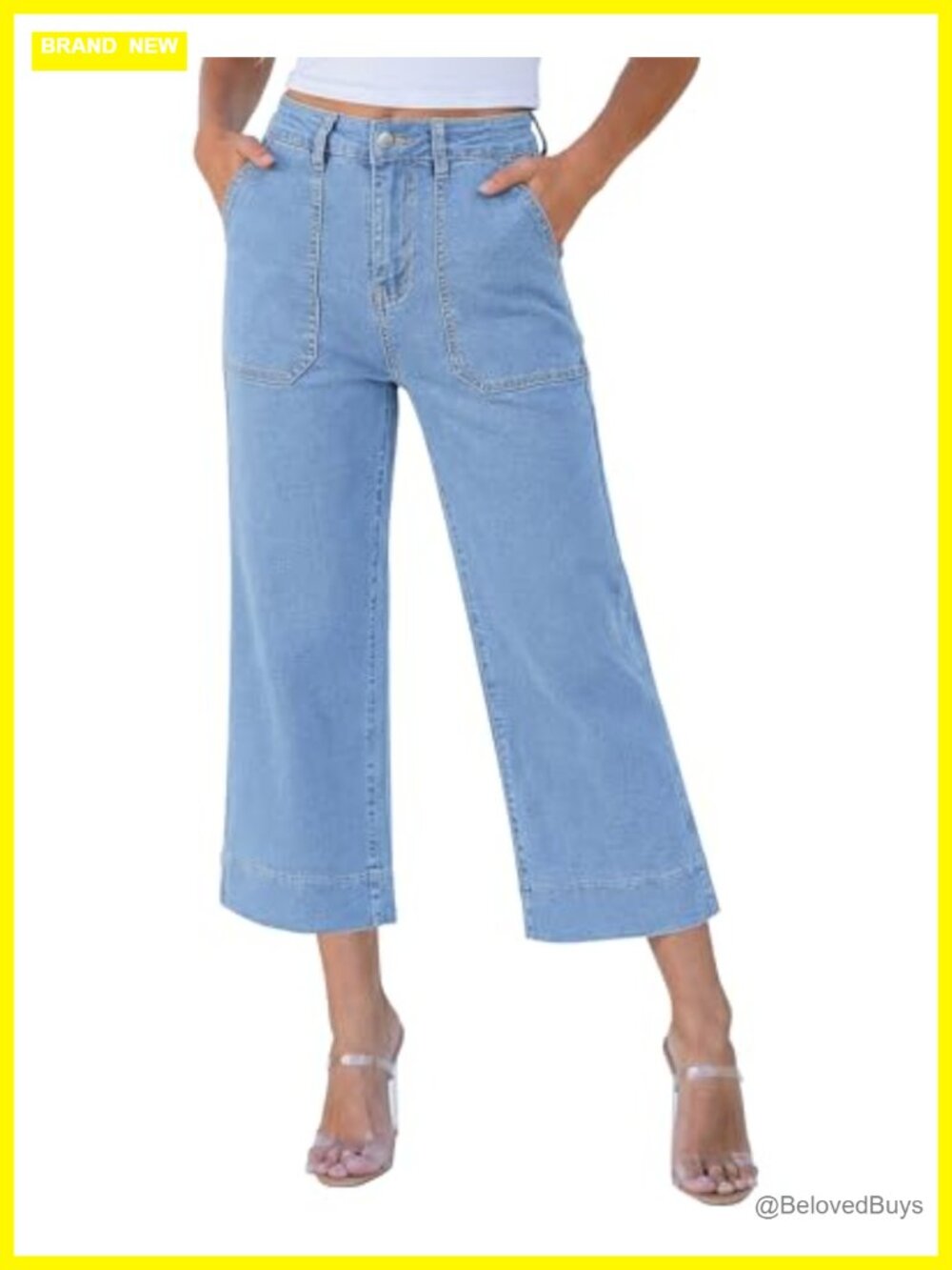 Wide Leg High Waisted Capri Jeans Cropped Loose Straight Leg Denim Pants